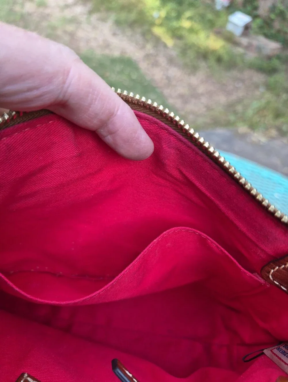 Dooney & Bourke Brown Lizard Embossed Leather Crossbody Bag Red Interior